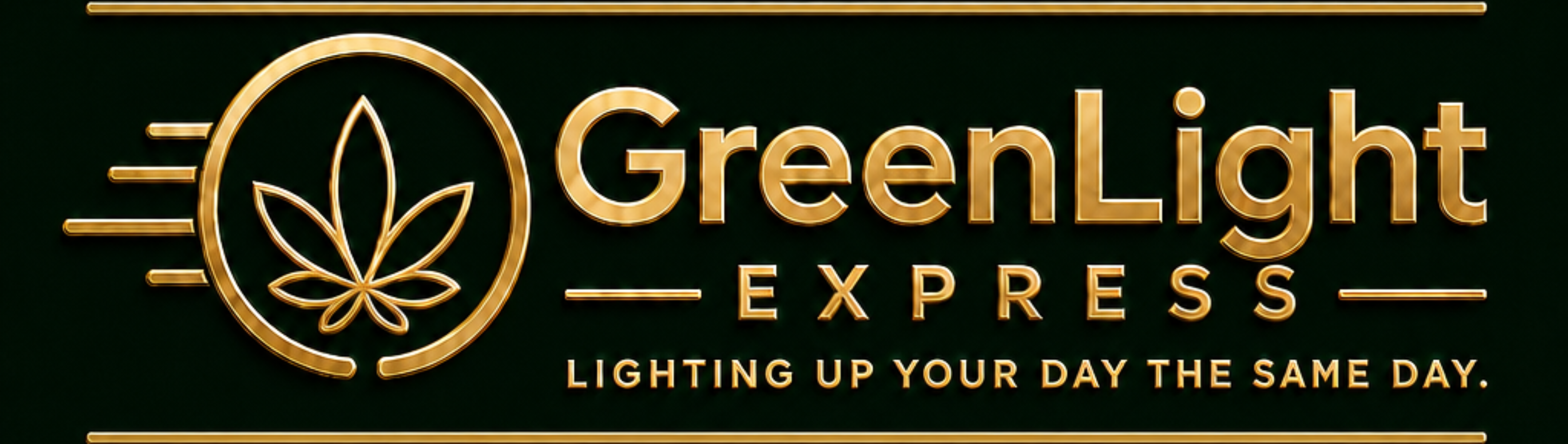 Gold 'GreenLight Express' logo with a leaf symbol on a black background